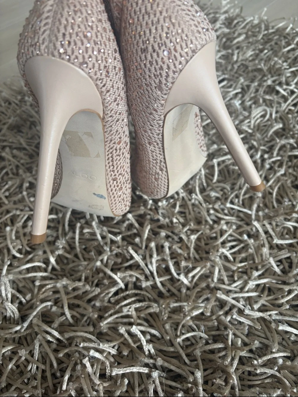 Aldo Beige Knit Peep-Toe Stiletto Booties - Picture 2 of 7